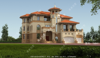 奢华大户型欧式别墅外观图配凉亭和车库