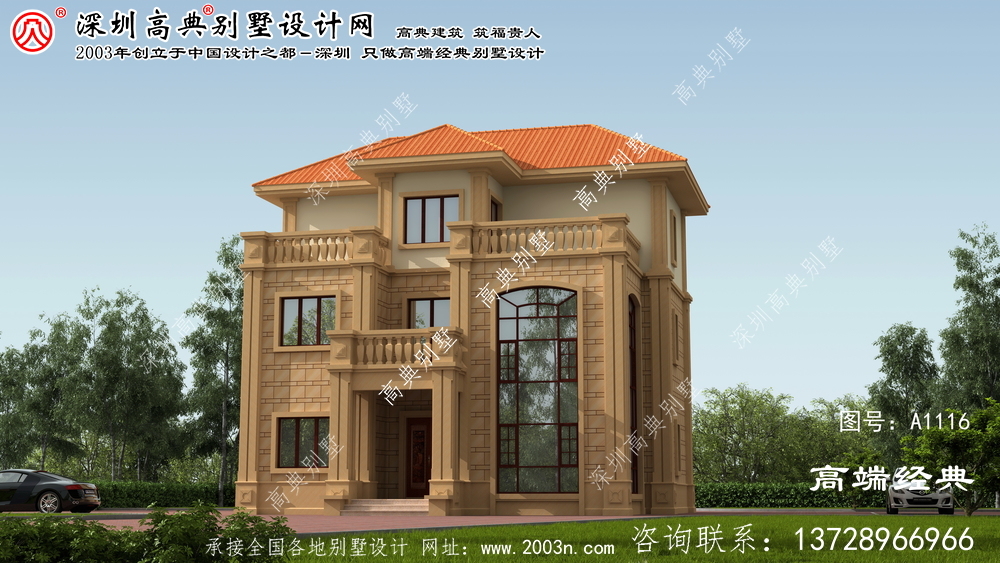 老房子建得要大气!这种典型的三层别墅。