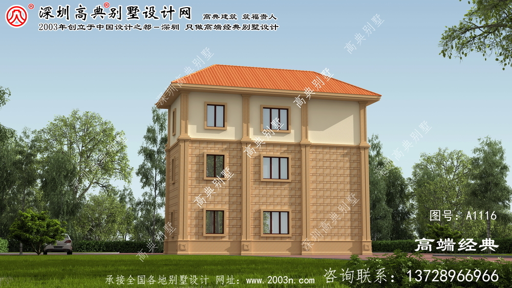 老房子建得要大气!这种典型的三层别墅。