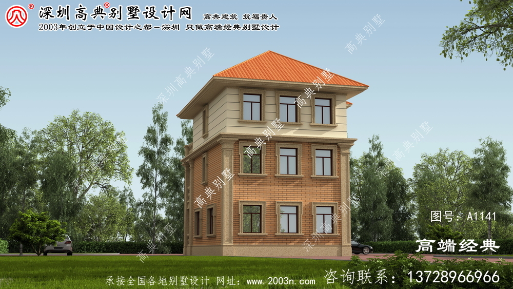 桂平市外观豪华的农村三层自建别墅设计图。