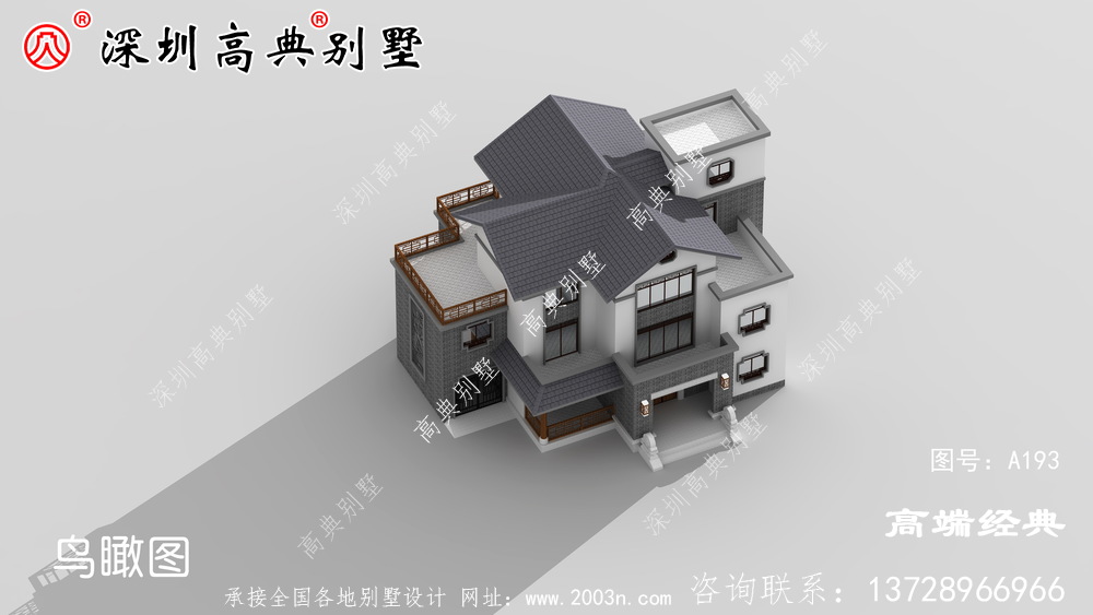 高档三层豪华别墅的照片,在家乡创造了美丽的风景线。
