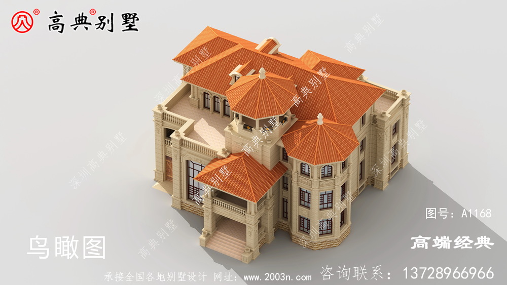 三层欧式自建房,外观看起来精致大气,屋顶是橙色的看起来一目了然。