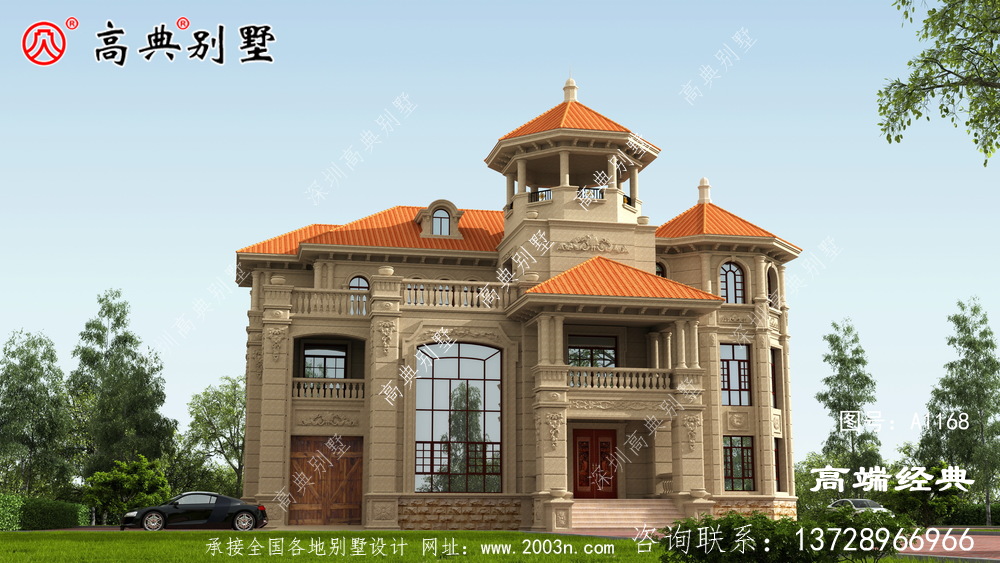 三层欧式自建房,外观看起来精致大气,屋顶是橙色的看起来一目了然。