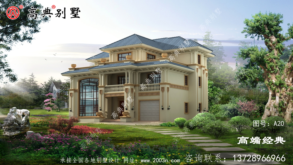 乡村欧式三层斜顶别墅设计图，年轻人的最爱，建完绝对满意